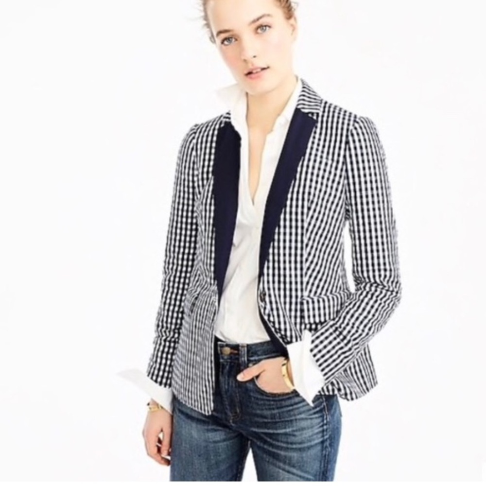J. Crew Puckered Gingham Blazer Women’s Size 6 EUC
